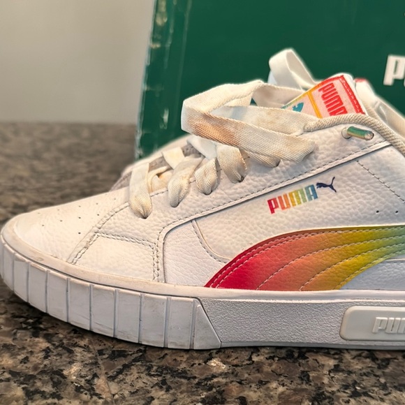 Puma call star rainbow White and Rainbow Sneakers with Platform Sole EUC 8.5 - Picture 7 of 14